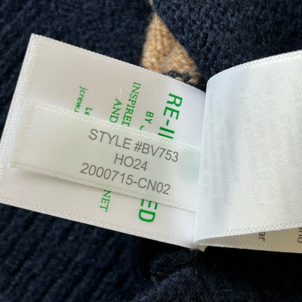 J. Crew Women’s Chunky Crewneck Sweater in Supersoft Yarn Navy/Camel Large NWT - Picture 14 of 16
